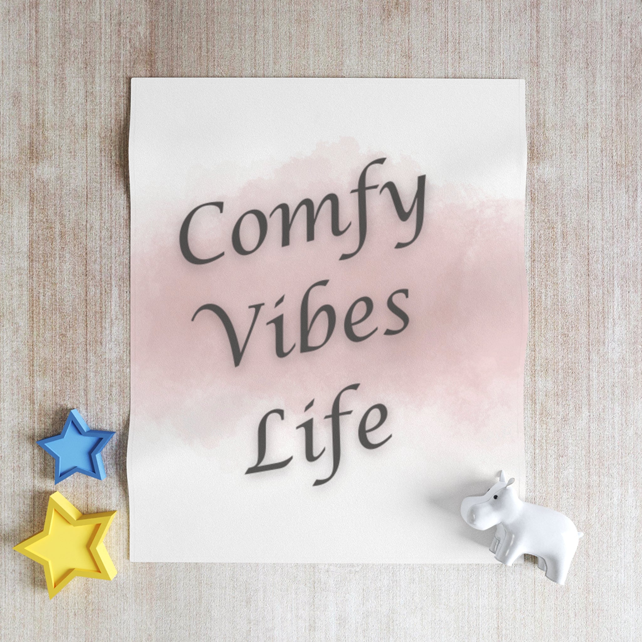 Comfy Vibes Life Throw Blanket — Soft Pink Watercolor Cozy Blanket